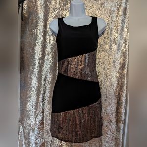 Black and rose gold sequin cocktail dress